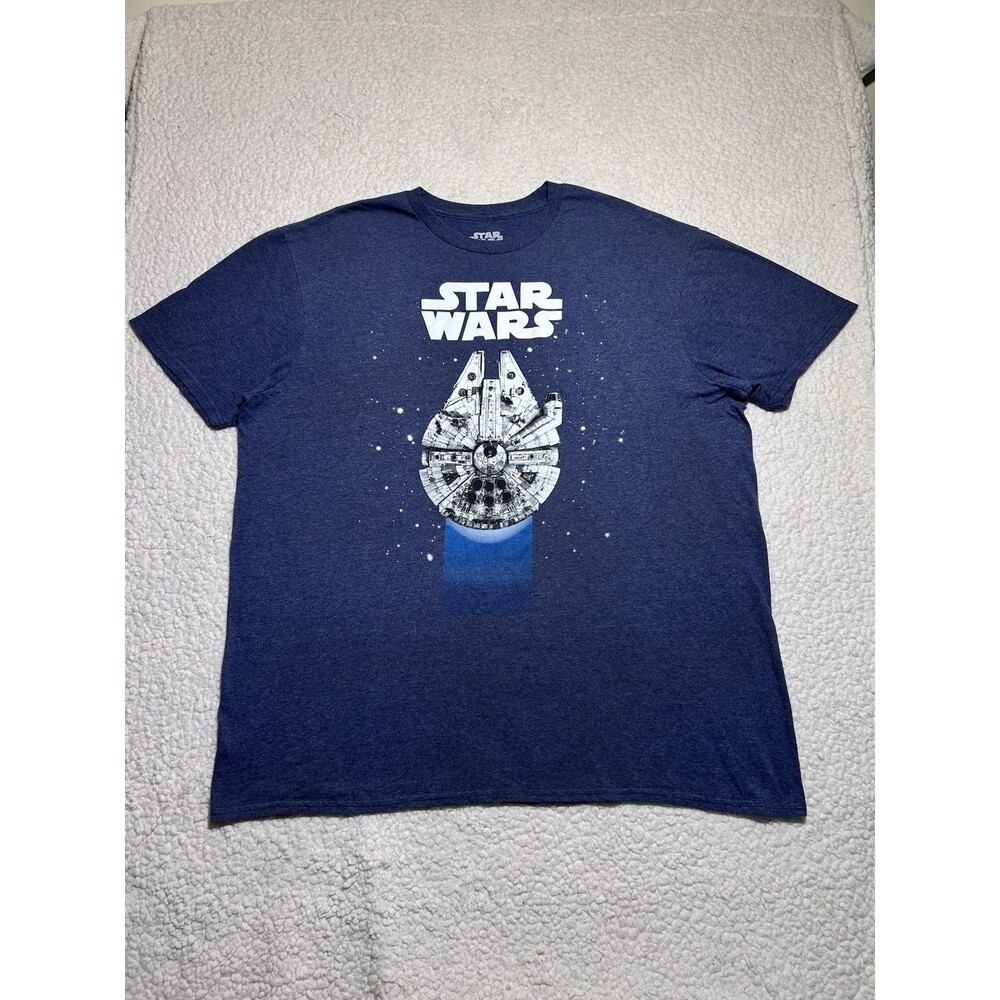 Star Wars Mens Shirt XL Blue Millennium Falcon Graphic Tee Distressed Cracked